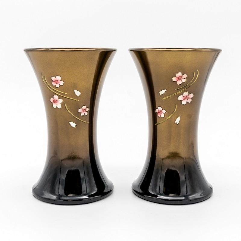 花立 キネ型 銅器 5寸 桜コハクボカシ 一対（2本セット）高さ 15.5cm